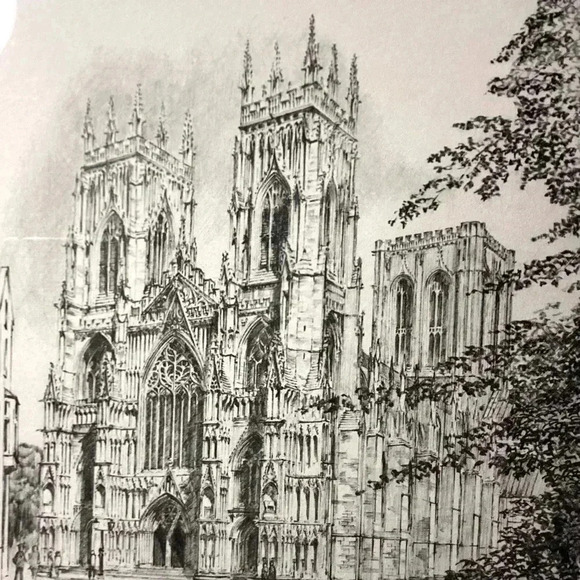 Vintage York Minster Print of a Drawing by Brian Lewis, B&W Art in Framed - Picture 6 of 7